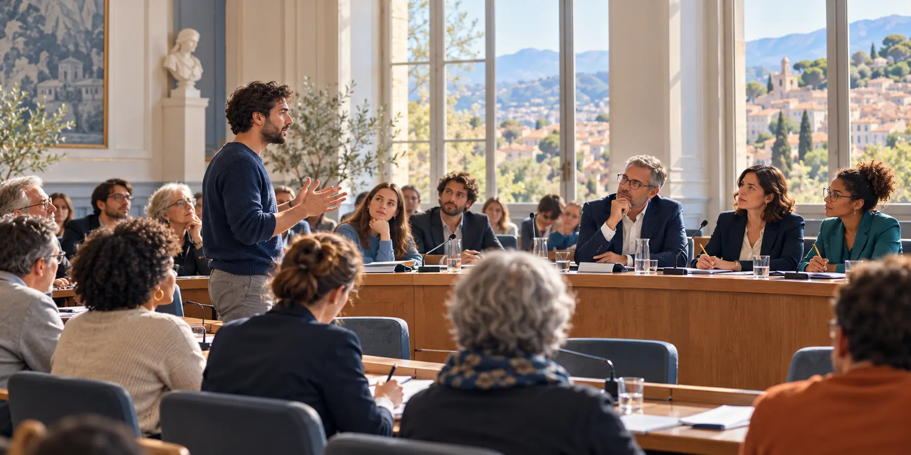 Habitants prennent la parole devant une assemblée municipale.